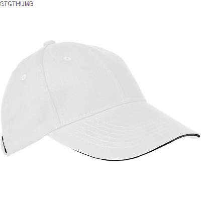 Picture of 6 PANEL SANDWICH PEAK BASEBALL CAP in White Heavy Brushed Cotton