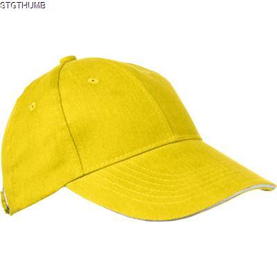 Picture of 6 PANEL SANDWICH PEAK BASEBALL CAP in Yellow Heavy Brushed Cotton.