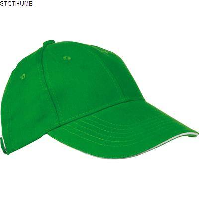 Picture of 6 PANEL SANDWICH PEAK BASEBALL CAP in Green Heavy Brushed Cotton.