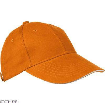 Picture of 6 PANEL SANDWICH PEAK BASEBALL CAP in Orange Heavy Brushed Cotton