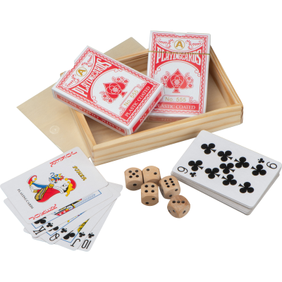 Picture of PLAYING CARD PACK in Wood Box with Dice in Beige 