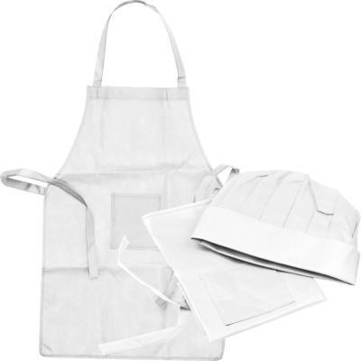 Picture of NON-WOVEN CHILDRENS COOKING SET (APRON + HAT) in White 