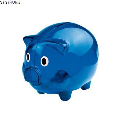 Picture of PLASTIC TRANSLUCENT PIGGY BANK MONEY BOX in Blue