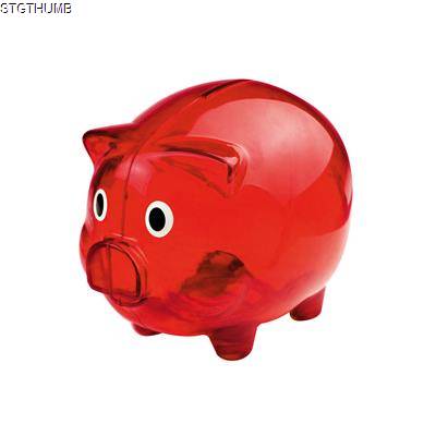 Picture of PLASTIC TRANSLUCENT PIGGY BANK MONEY BOX in Red