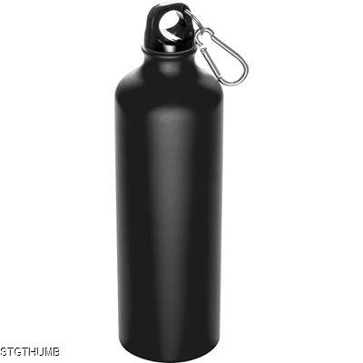 Picture of 800ML STAINLESS STEEL METAL DRINK BOTTLE with Snap Hook in Black.