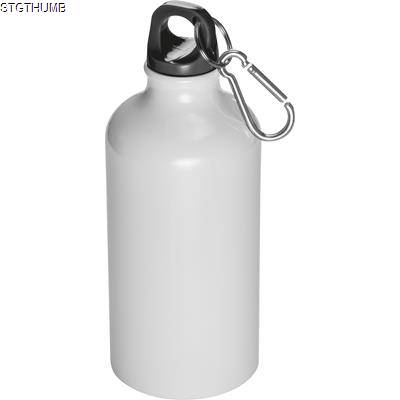 Picture of 500ML STAINLESS STEEL METAL DRINK BOTTLE with Snap Hook in White.