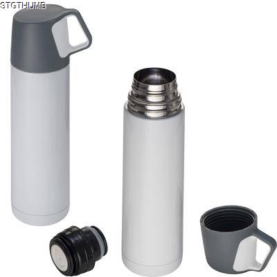 Picture of STAINLESS STEEL METAL THERMAL INSULATED FLASK in White.