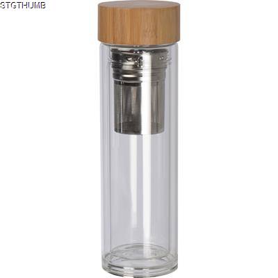 Picture of GLASS BOTTLE with Bamboo Lid & 420 Ml Capacity in Clear Transparent
