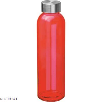 Picture of CLEAR TRANSPARENT DRINK BOTTLE with Grey Lid in Red.