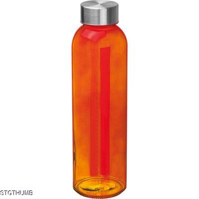 Picture of CLEAR TRANSPARENT DRINK BOTTLE with Grey Lid in Orange.