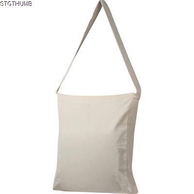 Picture of COTTON BAG with Woven Carrying Handle & Bottom Folding in White.