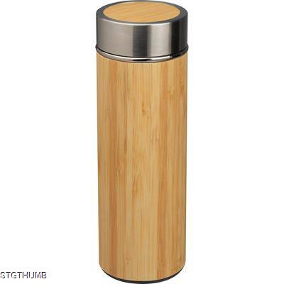 Picture of STAINLESS STEEL METAL MUG with Tea Strainer in Bamboo Look 350ml in Beige