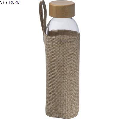 Picture of GLASS BOTTLE with Bamboo Lid & Jute Cover in Clear Transparent.