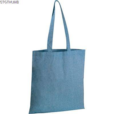 Picture of RECYCLED COTTON BAG with Long Handles in Blue.
