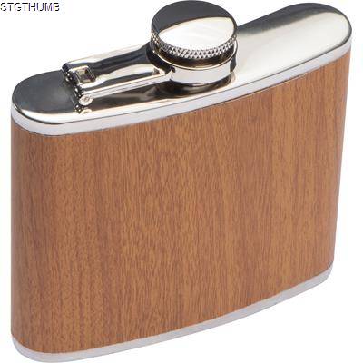 Picture of STAINLESS STEEL METAL HIP FLASK with Wood Coating in Brown