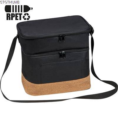 Picture of RPET COOL BAG with Extra Compartment & Cork Bottom in Black.
