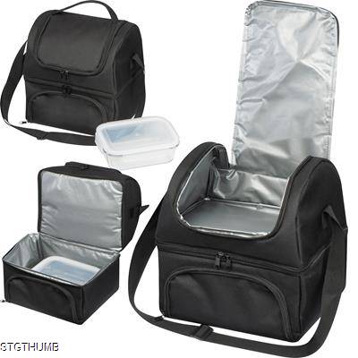 Picture of COOL BAG with 2 Compartments - Includes Glass Foodcontainer in Black.