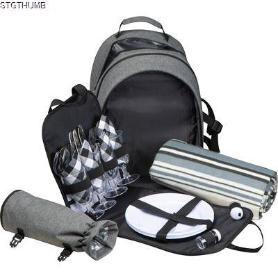 Picture of PICNIC BACKPACK RUCKSACK FOR 4 PERSONS INCLUDING ALSO PICNIC BLANKET in Anthracite Grey.
