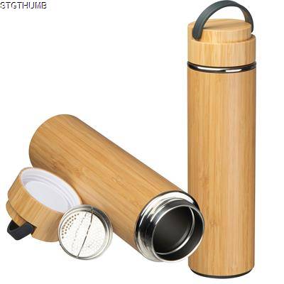 Picture of STAINLESS STEEL METAL DRINK BOTTLE BAMBOO in Beige