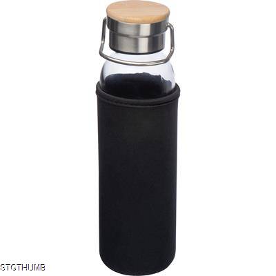 Picture of GLASS BOTTLE with Neoprene Sleeve, 600ml in Black.