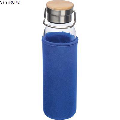 Picture of GLASS BOTTLE with Neoprene Sleeve, 600ml in Blue.