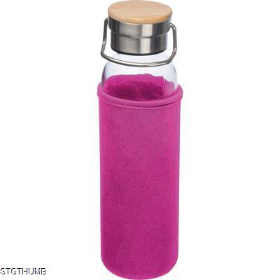 Picture of GLASS BOTTLE with Neoprene Sleeve, 600ml in Pink.
