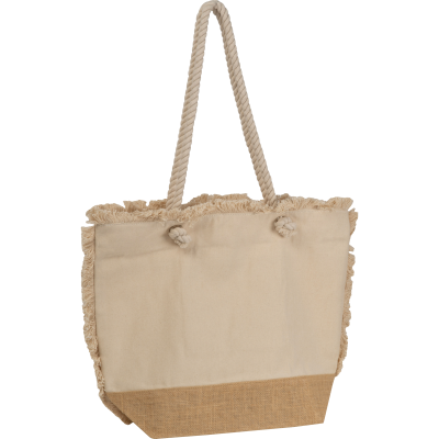 Picture of OEKO-TEX ® BEACH BAG NATURAL with Jute Bottom & Cord in Beige 