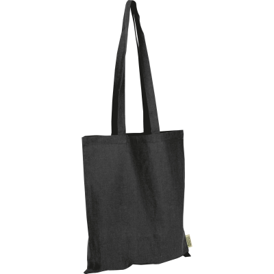 Picture of COTTON BAG with Long Handles Made From Recycled Cotton & RPET in Black 