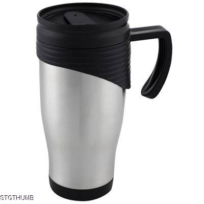 Picture of DOUBLE WALLED SILVER STAINLESS STEEL METAL TRAVEL MUG