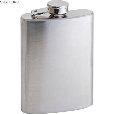 Picture of SILVER STAINLESS STEEL METAL HIP FLASK.