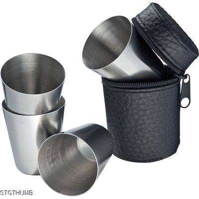 Picture of FOUR STAINLESS STEEL METAL CUP in Black Case