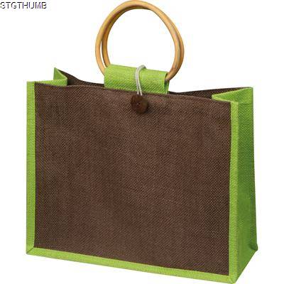 Picture of JUTE BAG with Bamboo Grip in Green