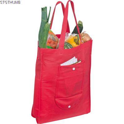 Picture of FOLDING NON WOVEN SHOPPER TOTE BAG in Red.