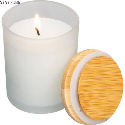 Picture of CANDLE in Frosted Glass with Bamboo Lid in Clear Transparent.