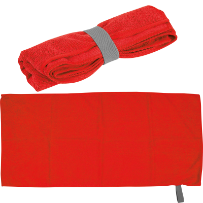 Picture of MICROFIBRE TOWEL with Elastic Elastic Rubber Band in Red 