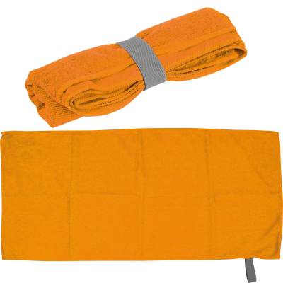 Picture of MICROFIBRE TOWEL with Elastic Elastic Rubber Band in Orange 