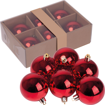 Picture of PATRICIA SET OF 6 CHRISTMAS BAUBLES in Red