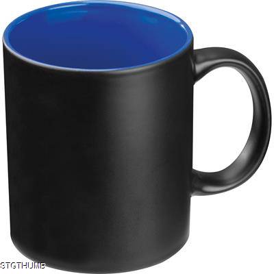 Picture of BLACK MUG with Colored Inside in Blue.