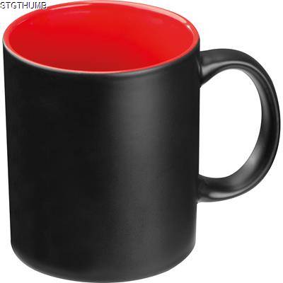 Picture of BLACK MUG with Colored Inside in Red.