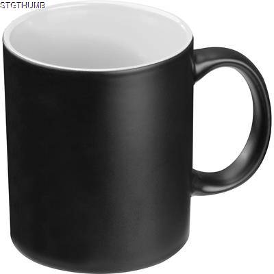 Picture of BLACK MUG with Colored Inside in White.