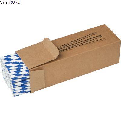 Picture of SET OF 100 DRINK STRAWS MADE OF PAPER in Blue & White.