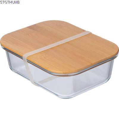 Picture of GLASS LUNCH BOX with Bamboo Lid in Clear Transparent