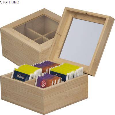 Picture of WOOD TEA BOX with Glass Lid in Beige.