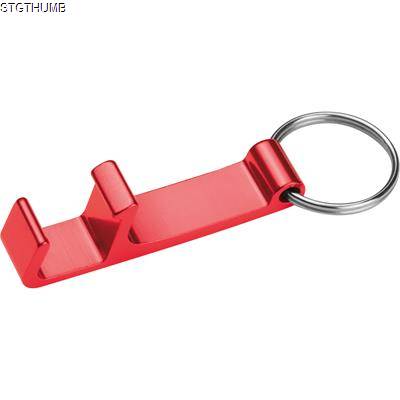 Picture of METAL KEYRING with Bottle & Can Opener in Red.