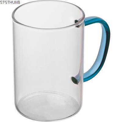 Picture of GLASS MUG with Colour Handle in Blue.