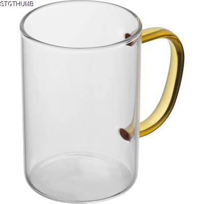 Picture of GLASS MUG with Colour Handle in Yellow.