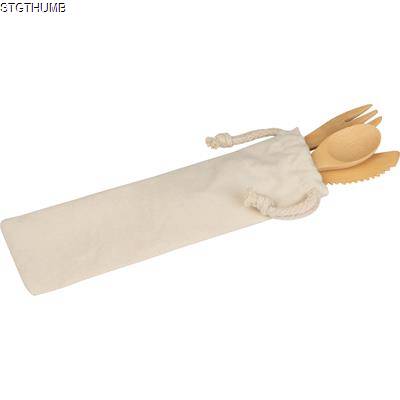 Picture of BAMBOO CUTLERY SET in Beige.