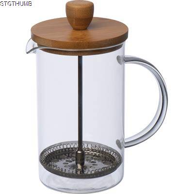 Picture of GLASS COFFEE OR TEA MAKER with Bamboo Lid in Clear Transparent