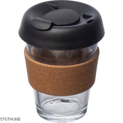 Picture of GLASS MUG with Leak Proof Lid & Cork Gripzone in Clear Transparent