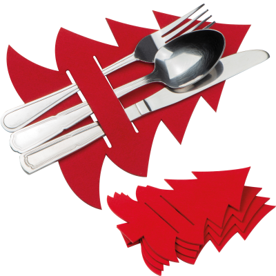 Picture of CUTLERY PAD in Christmas Tree Shape in Red.